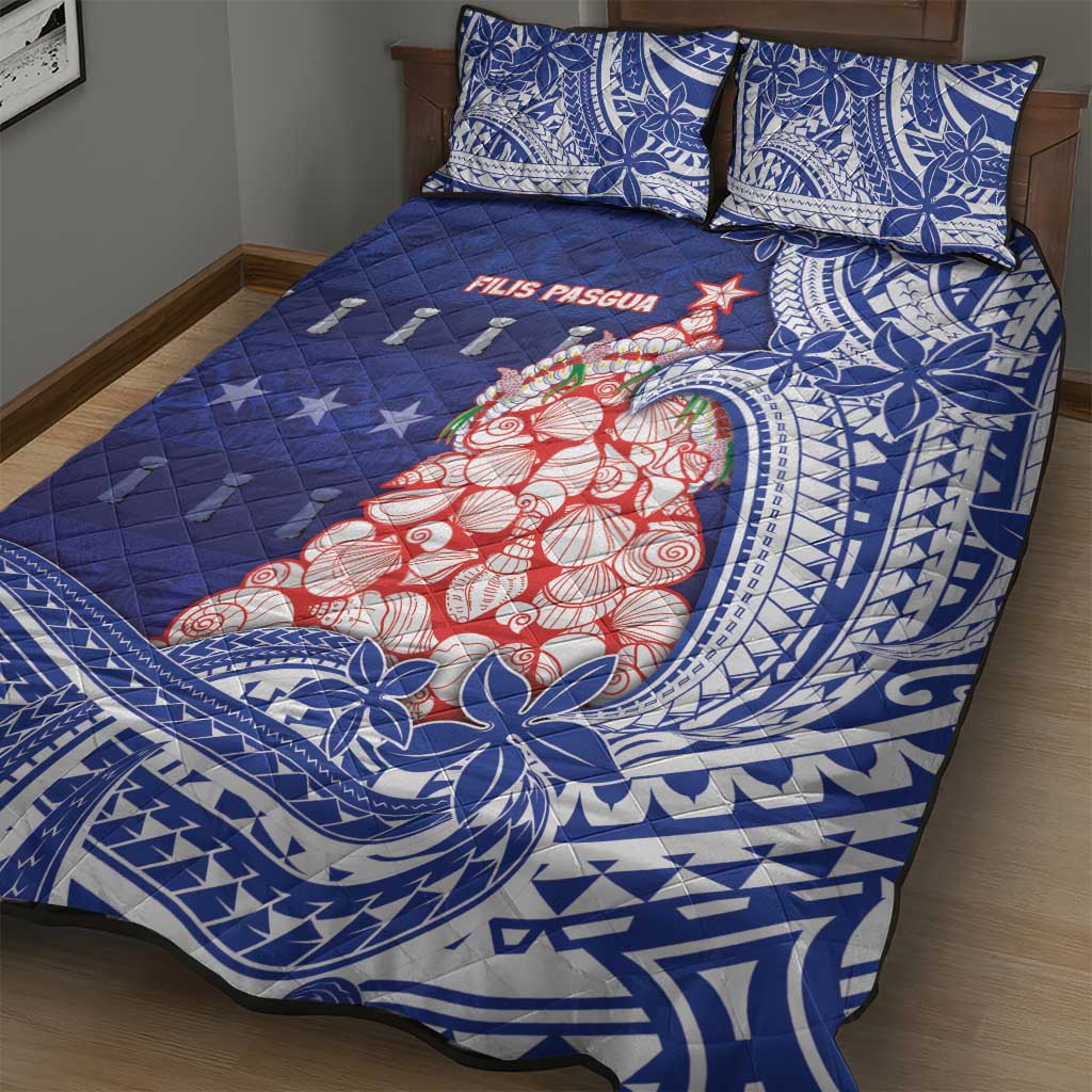 Northern Mariana Islands Christmas Quilt Bed Set Seashell Xmas Tree Tribal Waves - Polynesian Pride