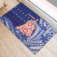 Northern Mariana Islands Christmas Rubber Doormat Seashell Xmas Tree Tribal Waves - Polynesian Pride