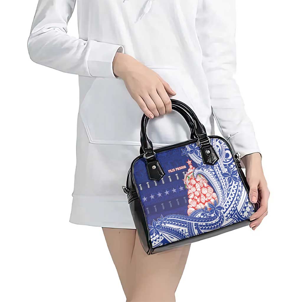 Northern Mariana Islands Christmas Shoulder Handbag Seashell Xmas Tree Tribal Waves - Polynesian Pride