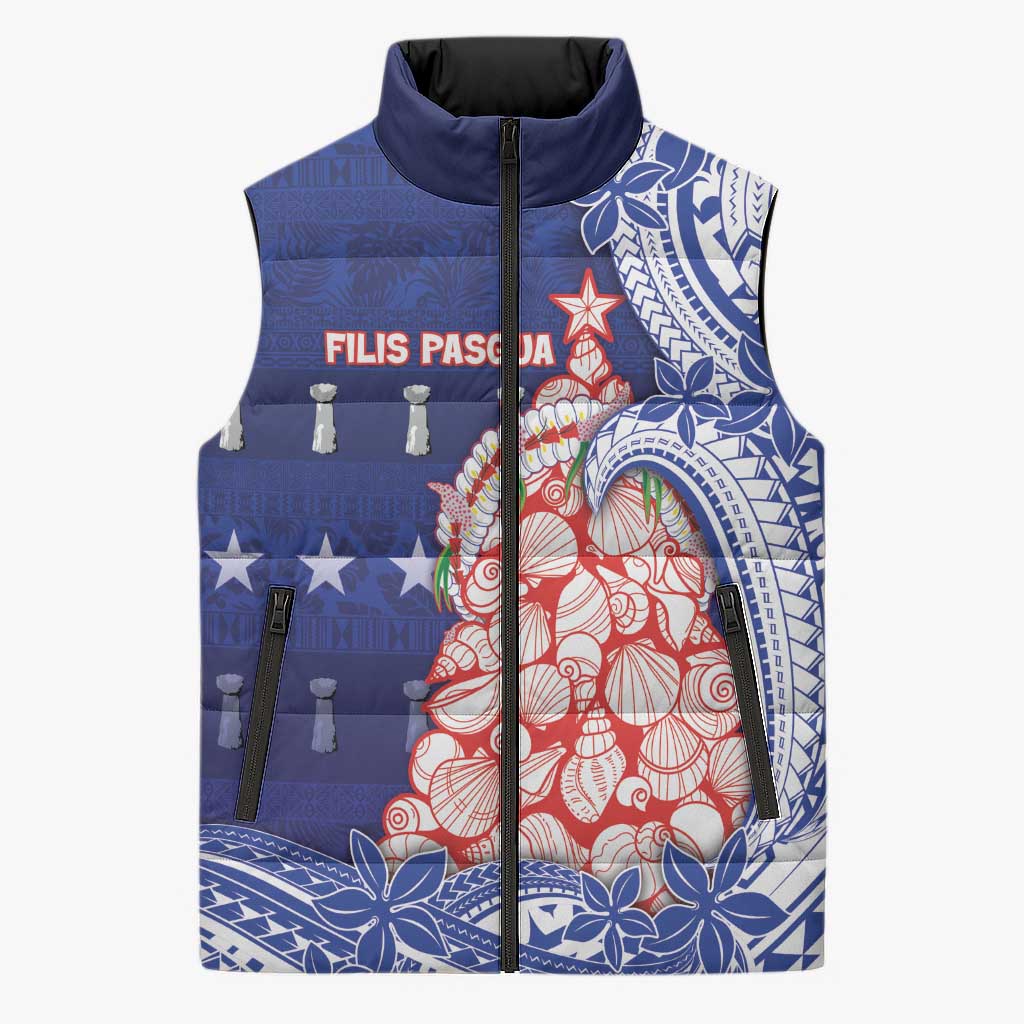 Northern Mariana Islands Christmas Sleeveless Puffer Jacket Seashell Xmas Tree Tribal Waves - Polynesian Pride