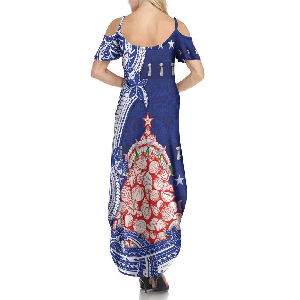 Northern Mariana Islands Christmas Summer Maxi Dress Seashell Xmas Tree Tribal Waves - Polynesian Pride