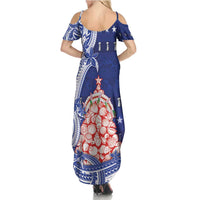 Northern Mariana Islands Christmas Summer Maxi Dress Seashell Xmas Tree Tribal Waves - Polynesian Pride