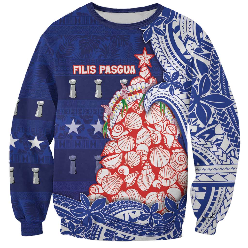 Northern Mariana Islands Christmas Sweatshirt Seashell Xmas Tree Tribal Waves - Polynesian Pride
