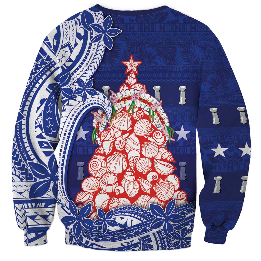Northern Mariana Islands Christmas Sweatshirt Seashell Xmas Tree Tribal Waves - Polynesian Pride