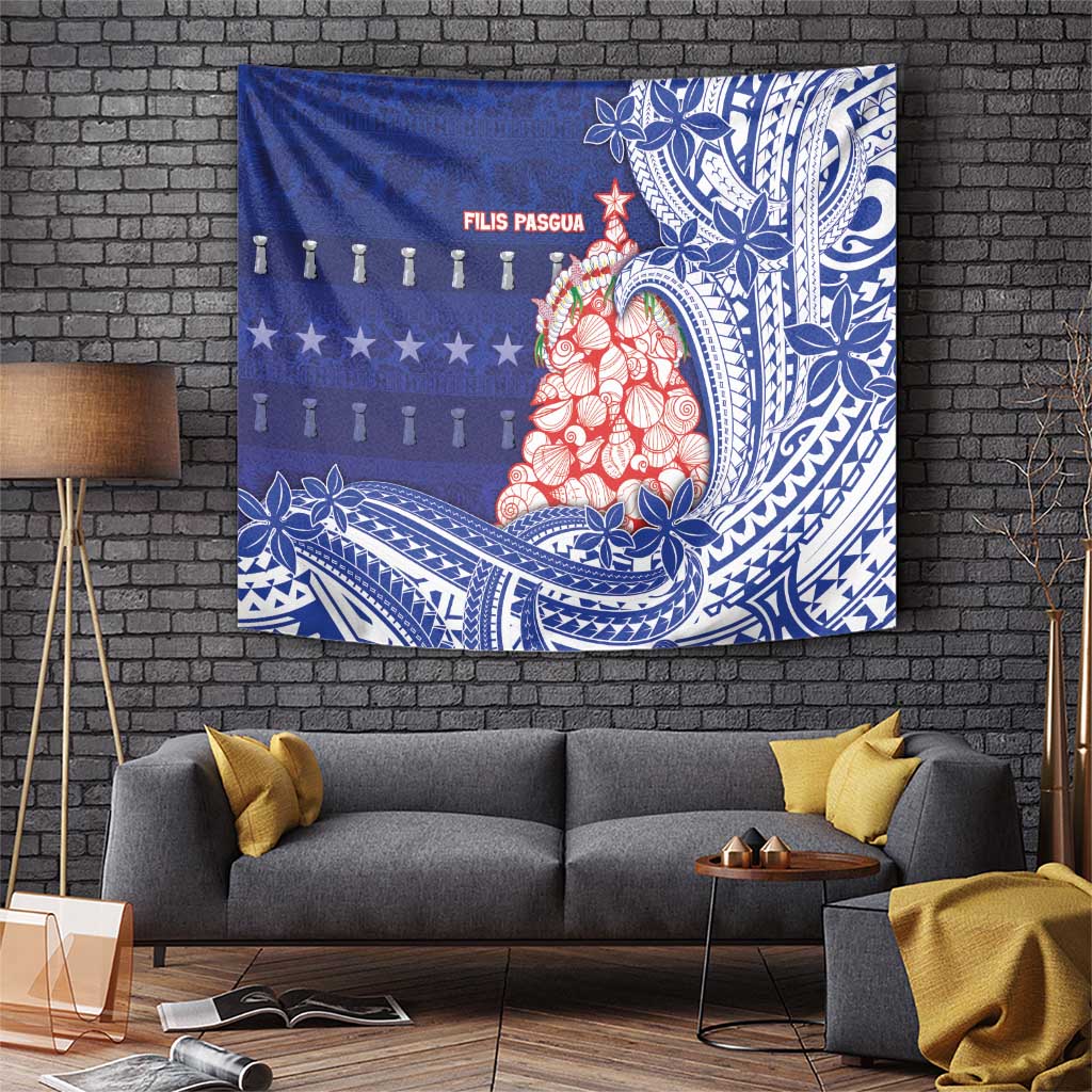 Northern Mariana Islands Christmas Tapestry Seashell Xmas Tree Tribal Waves - Polynesian Pride