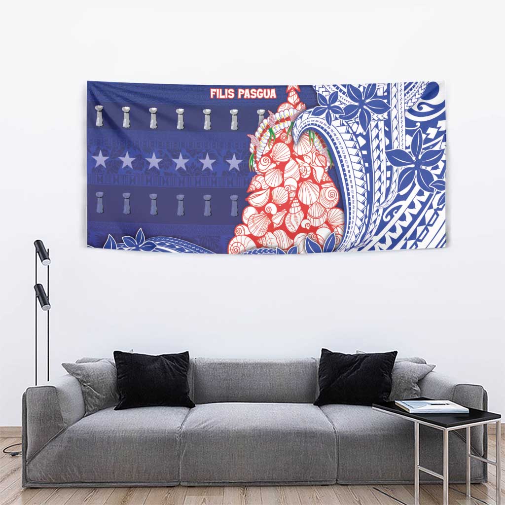 Northern Mariana Islands Christmas Tapestry Seashell Xmas Tree Tribal Waves - Polynesian Pride