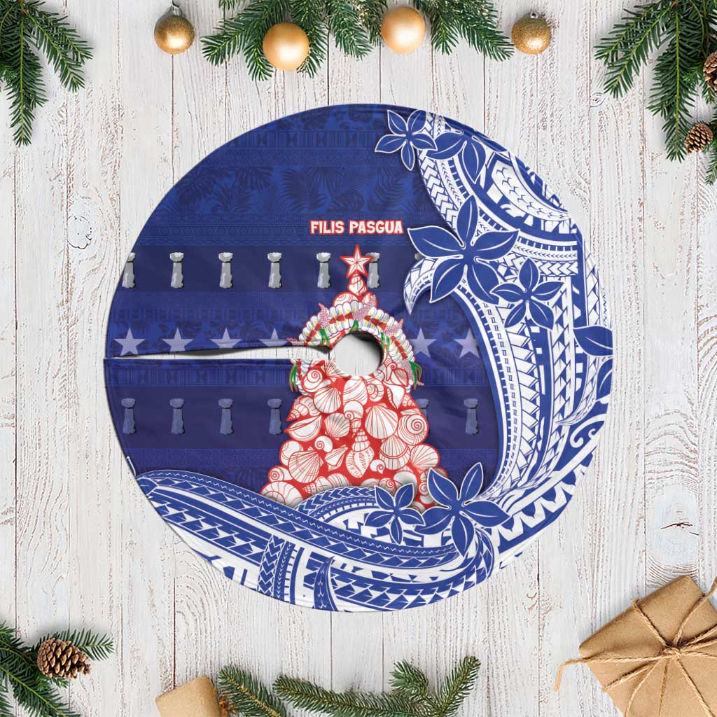 Northern Mariana Islands Christmas Tree Skirt Seashell Xmas Tree Tribal Waves - Polynesian Pride