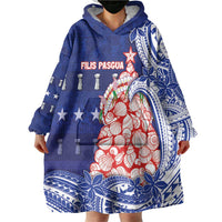 Northern Mariana Islands Christmas Wearable Blanket Hoodie Seashell Xmas Tree Tribal Waves - Polynesian Pride