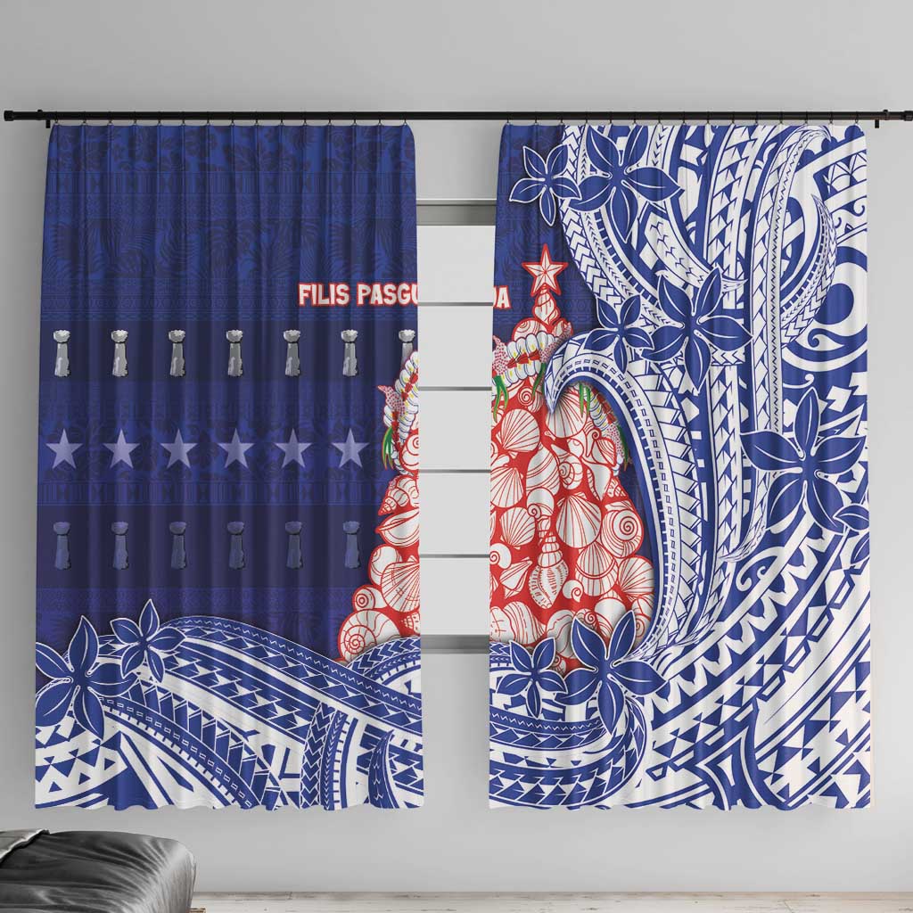 Northern Mariana Islands Christmas Window Curtain Seashell Xmas Tree Tribal Waves - Polynesian Pride