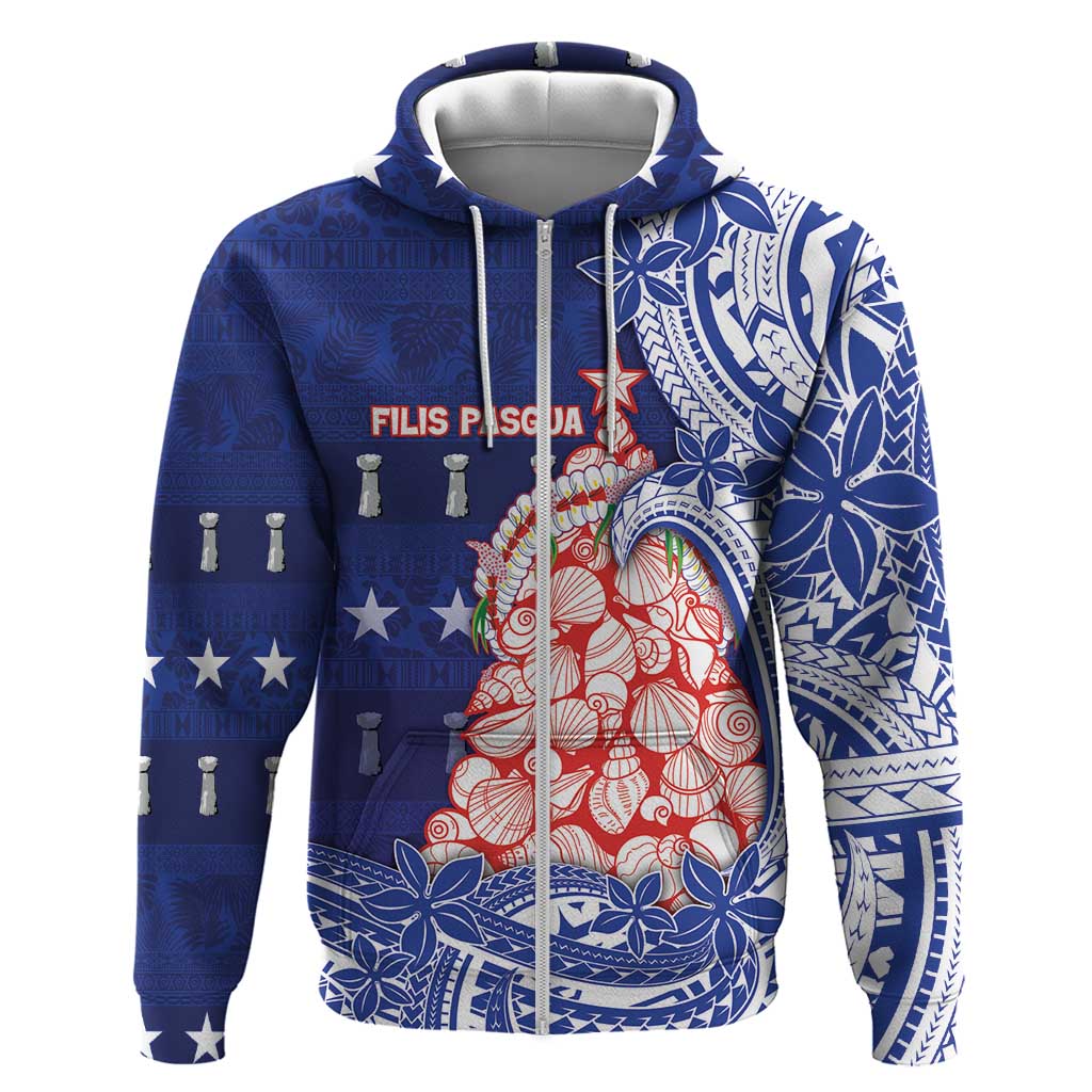 Northern Mariana Islands Christmas Zip Hoodie Seashell Xmas Tree Tribal Waves - Polynesian Pride