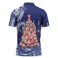 Northern Mariana Islands Christmas Zipper Polo Shirt Seashell Xmas Tree Tribal Waves - Polynesian Pride