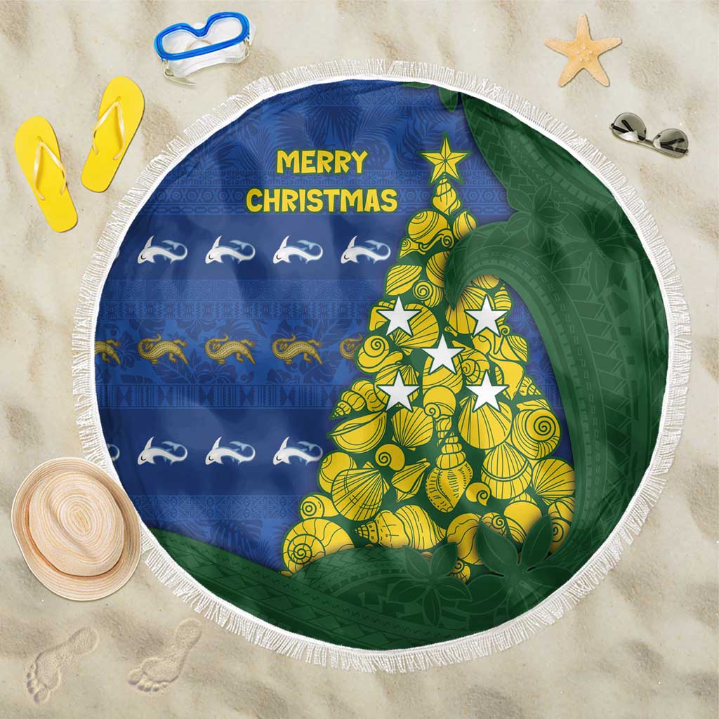 Solomon Islands Christmas Beach Blanket Seashell Xmas Tree Tribal Waves - Polynesian Pride