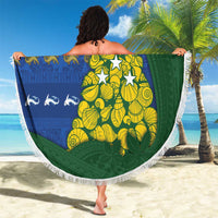 Solomon Islands Christmas Beach Blanket Seashell Xmas Tree Tribal Waves - Polynesian Pride