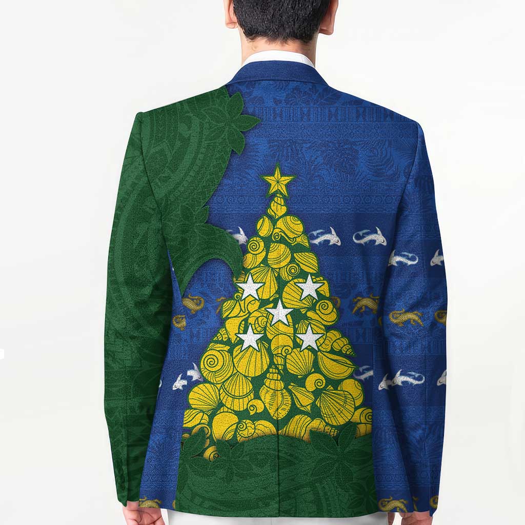 Solomon Islands Christmas Blazer Seashell Xmas Tree Tribal Waves - Polynesian Pride