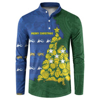 Solomon Islands Christmas Button Sweatshirt Seashell Xmas Tree Tribal Waves - Polynesian Pride