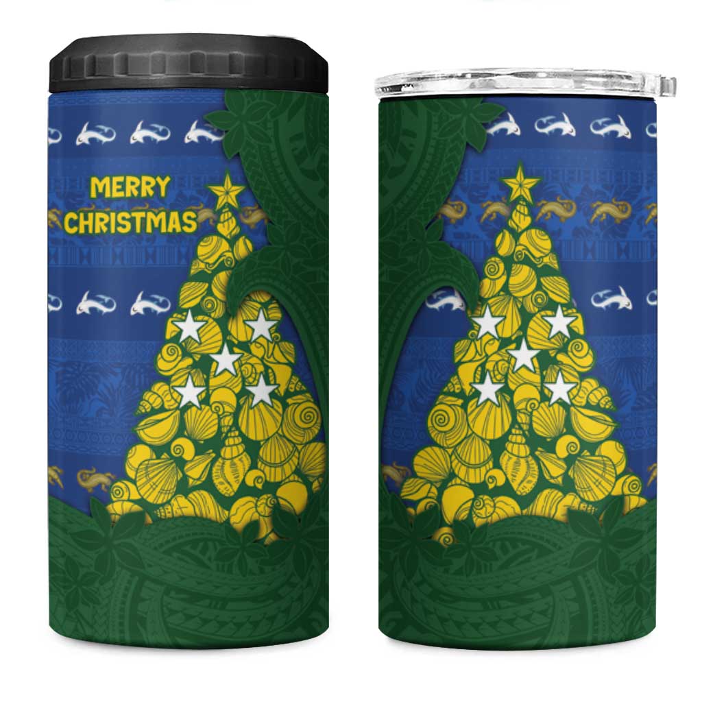 Solomon Islands Christmas 4 in 1 Can Cooler Tumbler Seashell Xmas Tree Tribal Waves - Polynesian Pride