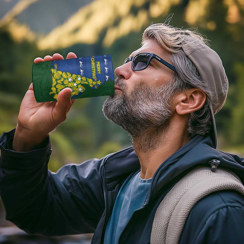 Solomon Islands Christmas 4 in 1 Can Cooler Tumbler Seashell Xmas Tree Tribal Waves - Polynesian Pride