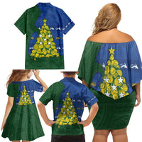 Solomon Islands Christmas Family Matching Off Shoulder Short Dress and Hawaiian Shirt Seashell Xmas Tree Tribal Waves - Polynesian Pride