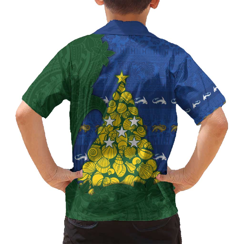 Solomon Islands Christmas Family Matching Puletasi and Hawaiian Shirt Seashell Xmas Tree Tribal Waves - Polynesian Pride