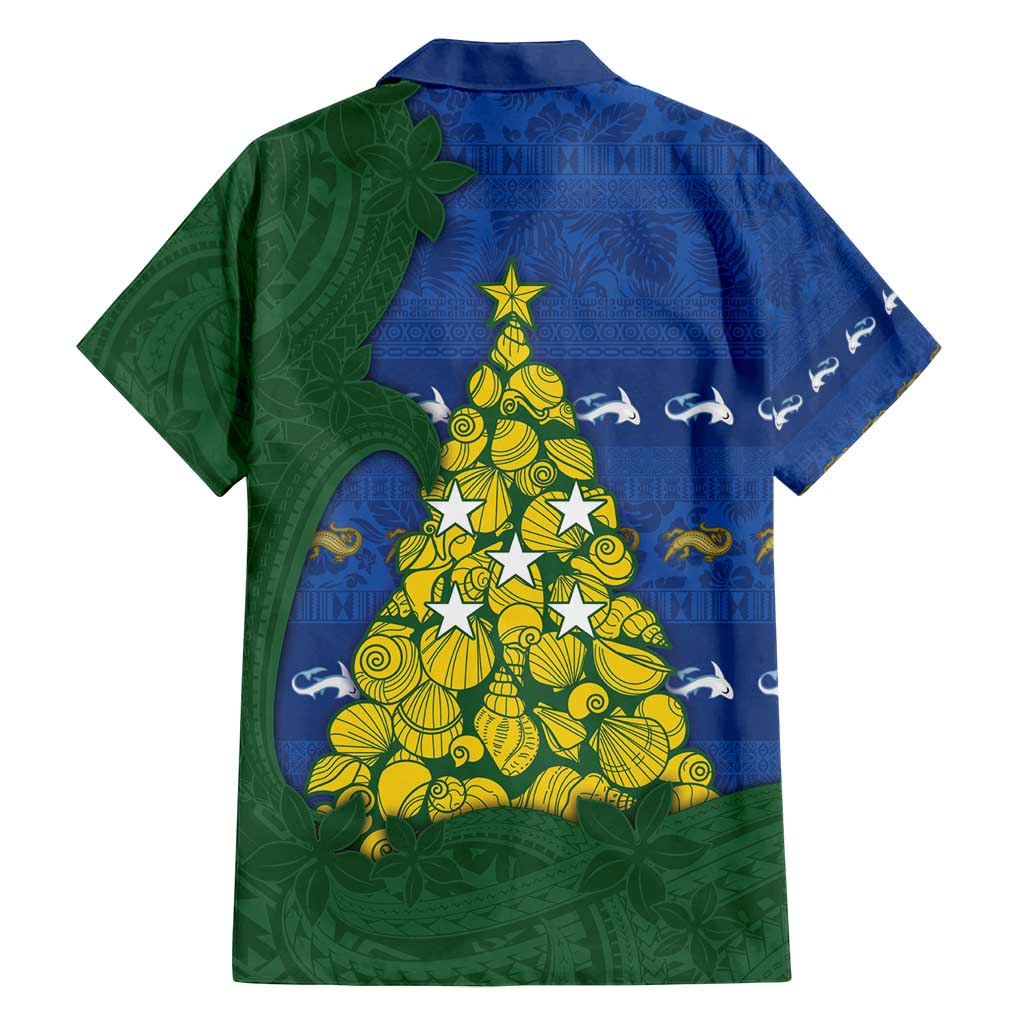 Solomon Islands Christmas Family Matching Tank Maxi Dress and Hawaiian Shirt Seashell Xmas Tree Tribal Waves - Polynesian Pride