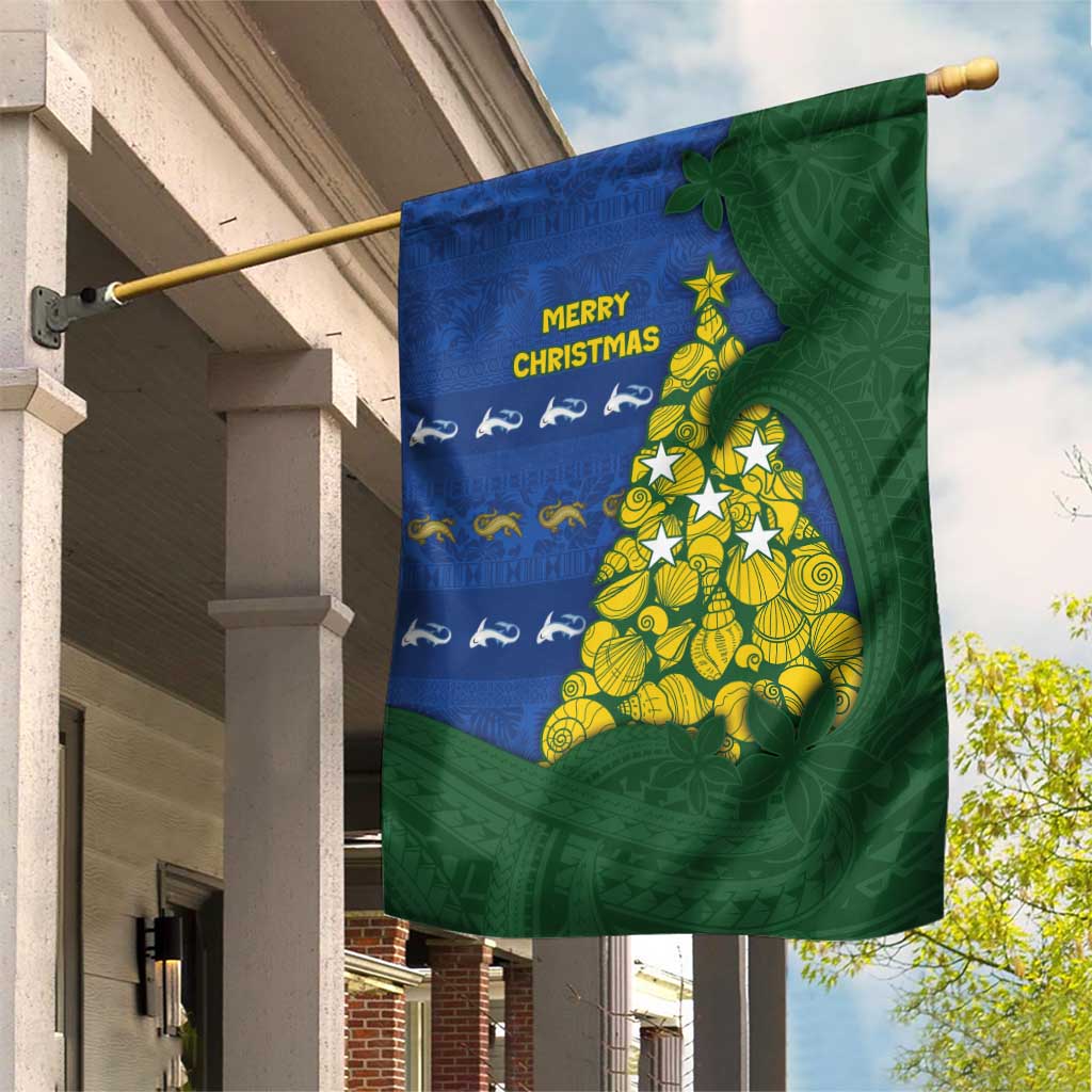 Solomon Islands Christmas Garden Flag Seashell Xmas Tree Tribal Waves - Polynesian Pride
