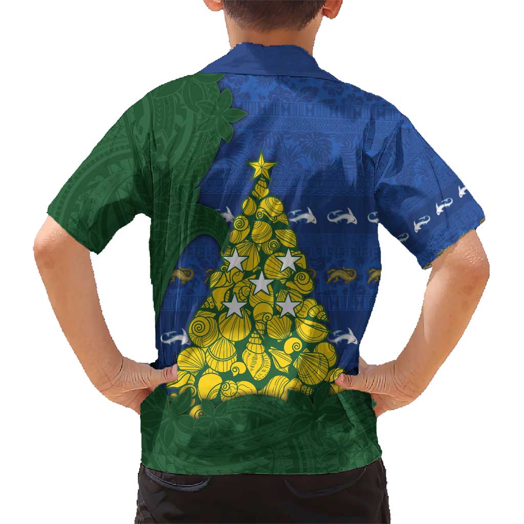 Solomon Islands Christmas Kid Hawaiian Shirt Seashell Xmas Tree Tribal Waves - Polynesian Pride