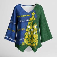 Solomon Islands Christmas Kimono Sleeve Blouse Seashell Xmas Tree Tribal Waves - Polynesian Pride