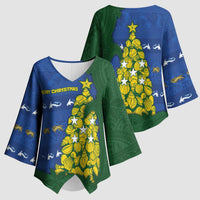Solomon Islands Christmas Kimono Sleeve Blouse Seashell Xmas Tree Tribal Waves - Polynesian Pride