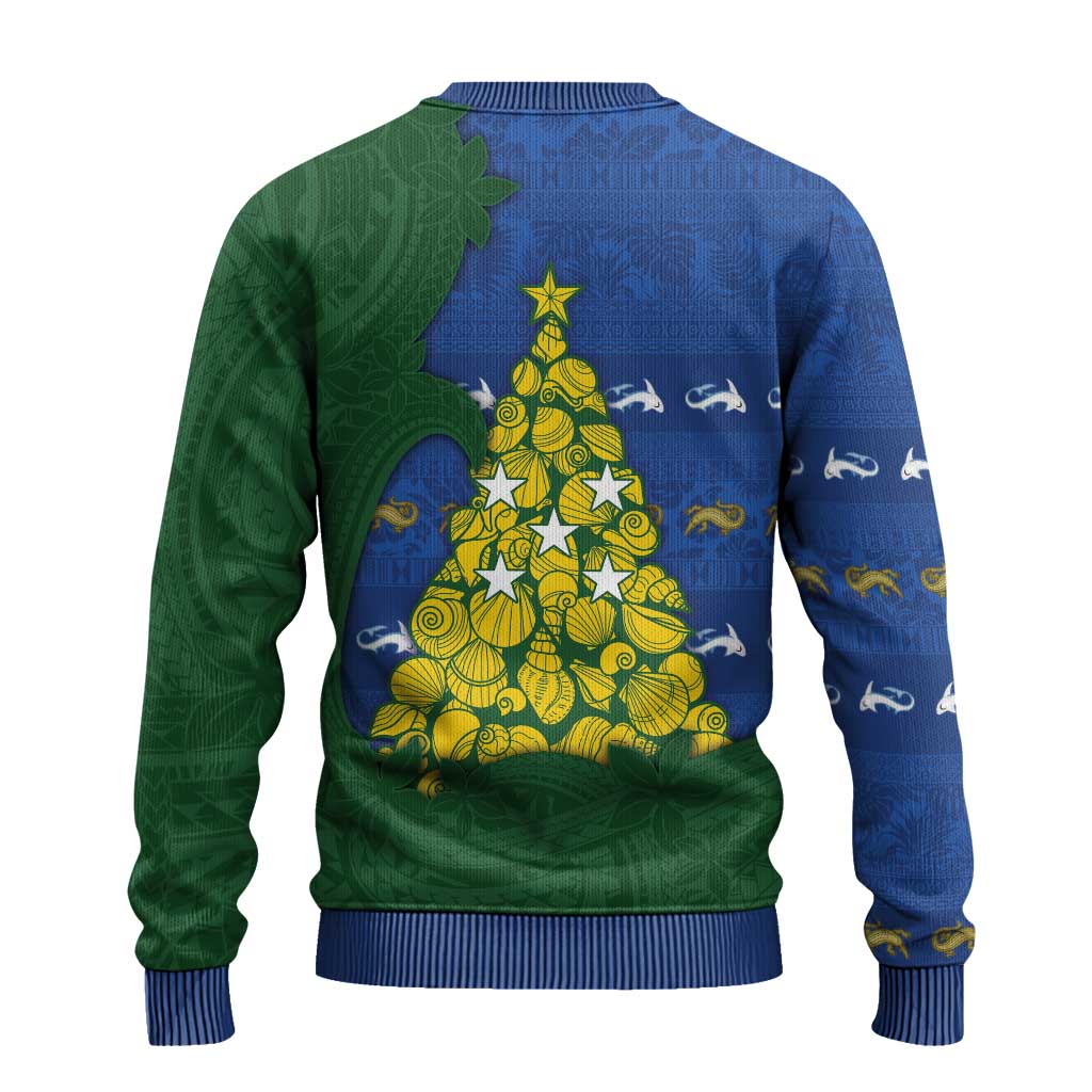 Solomon Islands Christmas Ugly Christmas Sweater Seashell Xmas Tree Tribal Waves - Polynesian Pride