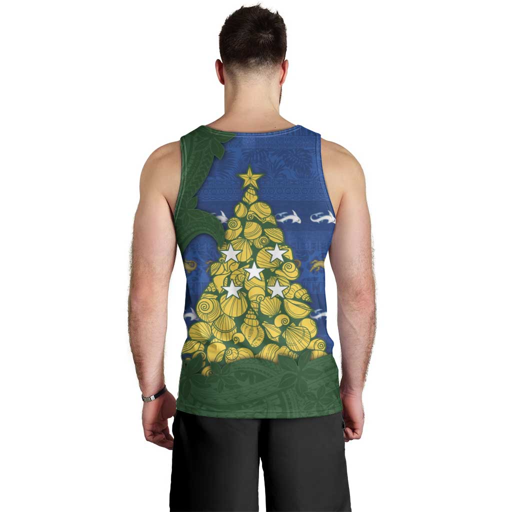 Solomon Islands Christmas Men Tank Top Seashell Xmas Tree Tribal Waves - Polynesian Pride