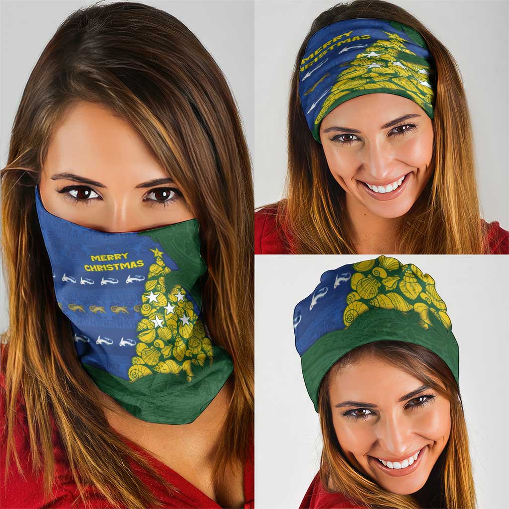 Solomon Islands Christmas Neck Gaiter Seashell Xmas Tree Tribal Waves - Polynesian Pride
