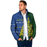 Solomon Islands Christmas Padded Jacket Seashell Xmas Tree Tribal Waves - Polynesian Pride