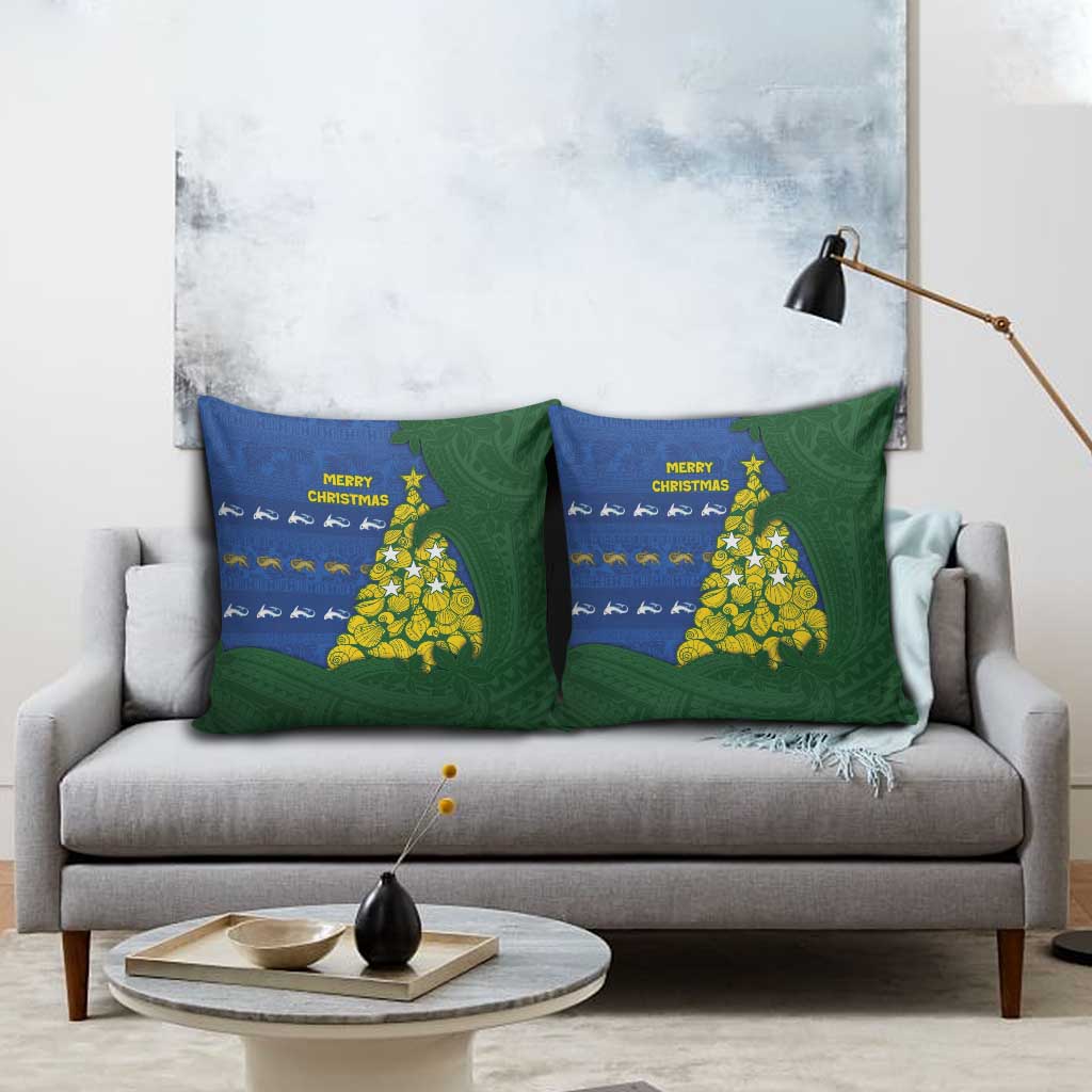 Solomon Islands Christmas Pillow Cover Seashell Xmas Tree Tribal Waves - Polynesian Pride