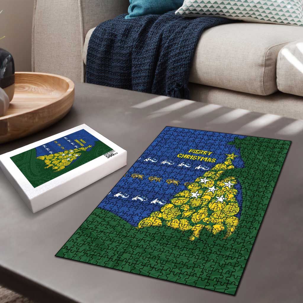 Solomon Islands Christmas Puzzle Seashell Xmas Tree Tribal Waves - Polynesian Pride
