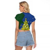 Solomon Islands Christmas Raglan Cropped T Shirt Seashell Xmas Tree Tribal Waves - Polynesian Pride