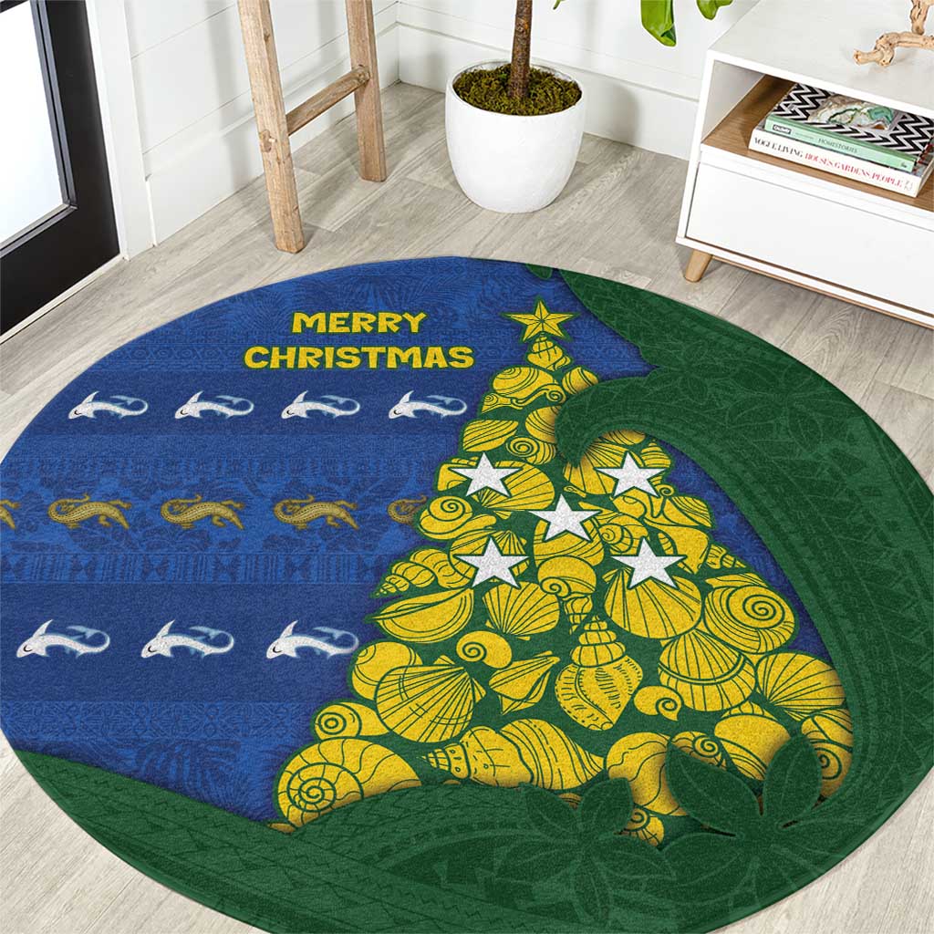 Solomon Islands Christmas Round Carpet Seashell Xmas Tree Tribal Waves - Polynesian Pride
