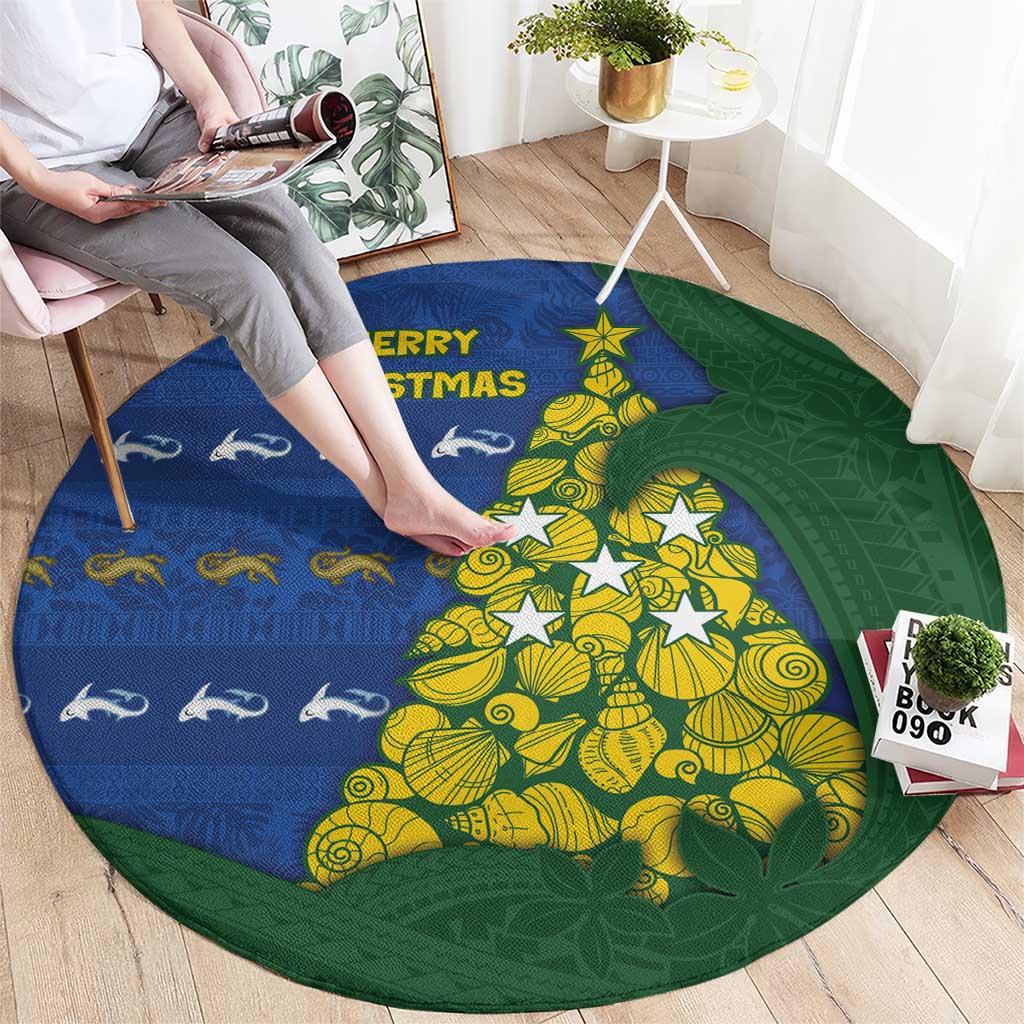 Solomon Islands Christmas Round Carpet Seashell Xmas Tree Tribal Waves - Polynesian Pride