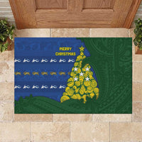 Solomon Islands Christmas Rubber Doormat Seashell Xmas Tree Tribal Waves - Polynesian Pride