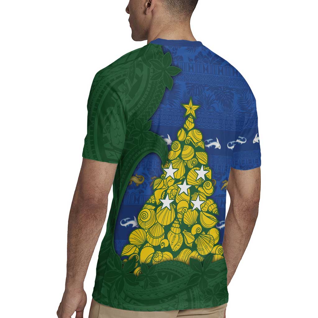 Solomon Islands Christmas Rugby Jersey Seashell Xmas Tree Tribal Waves - Polynesian Pride