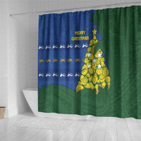 Solomon Islands Christmas Shower Curtain Seashell Xmas Tree Tribal Waves - Polynesian Pride