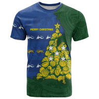 Solomon Islands Christmas T Shirt Seashell Xmas Tree Tribal Waves - Polynesian Pride