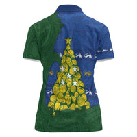 Solomon Islands Christmas Women Polo Shirt Seashell Xmas Tree Tribal Waves - Polynesian Pride