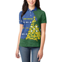 Solomon Islands Christmas Women Polo Shirt Seashell Xmas Tree Tribal Waves - Polynesian Pride