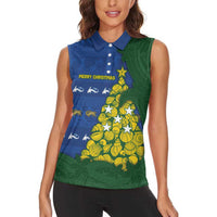 Solomon Islands Christmas Women Sleeveless Polo Shirt Seashell Xmas Tree Tribal Waves - Polynesian Pride