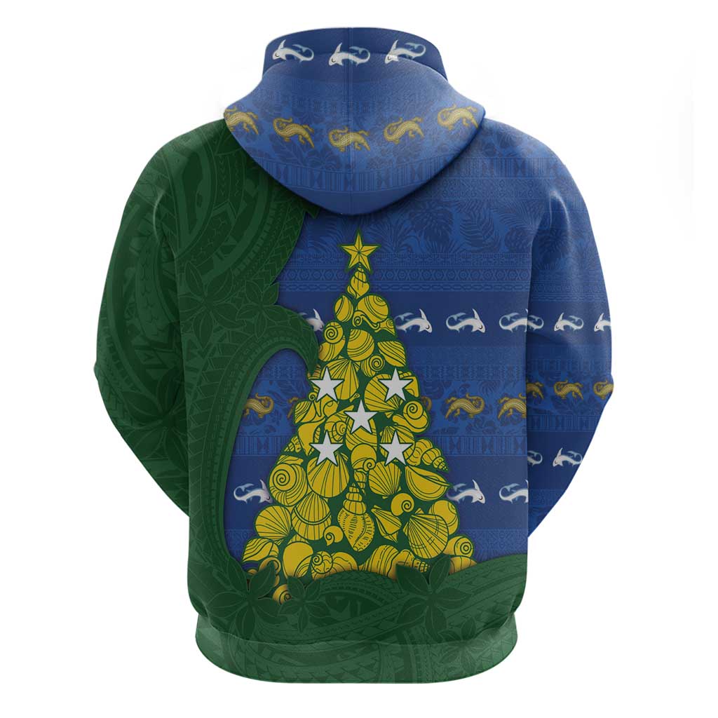 Solomon Islands Christmas Zip Hoodie Seashell Xmas Tree Tribal Waves - Polynesian Pride