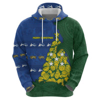 Solomon Islands Christmas Zip Hoodie Seashell Xmas Tree Tribal Waves - Polynesian Pride