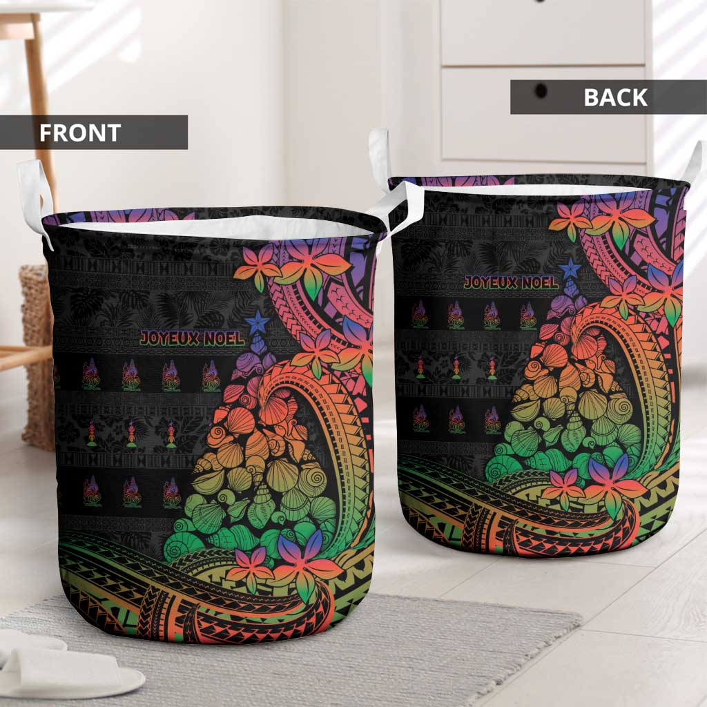 New Caledonia Christmas Laundry Basket Seashell Xmas Tree Tribal Waves - Polynesian Pride