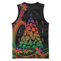 New Caledonia Christmas Basketball Jersey Seashell Xmas Tree Tribal Waves - Polynesian Pride