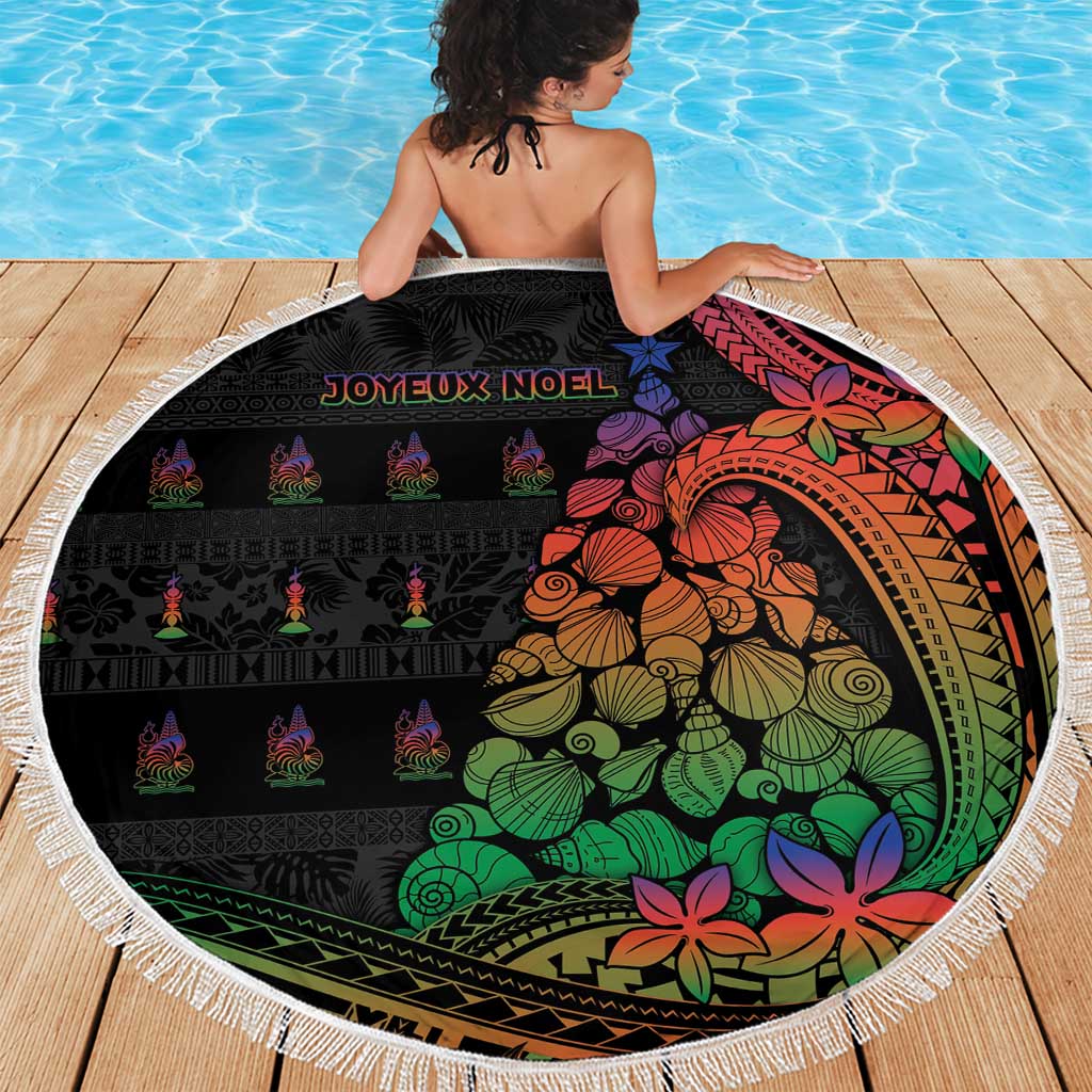 New Caledonia Christmas Beach Blanket Seashell Xmas Tree Tribal Waves - Polynesian Pride