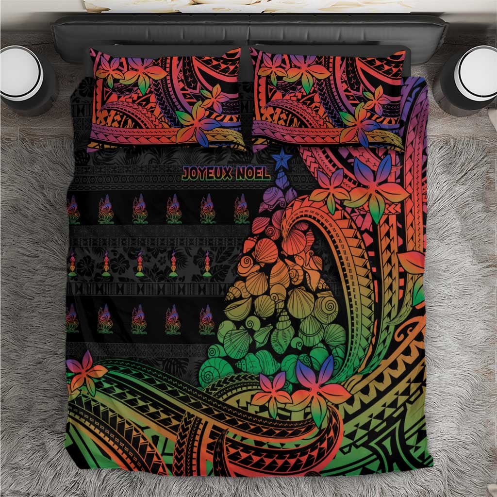New Caledonia Christmas Bedding Set Seashell Xmas Tree Tribal Waves - Polynesian Pride